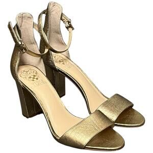 Vince Camuto Metallic Gold Block Heel Sandals Womens 7.5